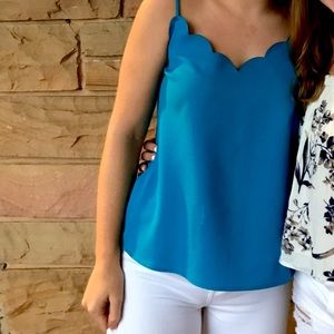 blue sleeveless blouse